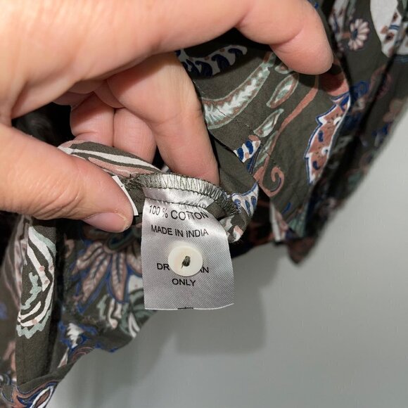 Mille Womens Top Size XS Green Le Marais Paisley Button Up Long Sleeve Tie Neck - Picture 7 of 10